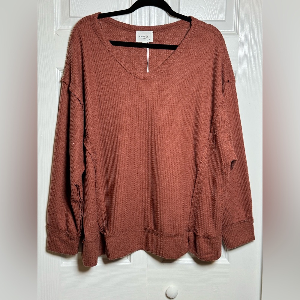 ANDREE BY UNIT Rust V-Neck Sweatshirt